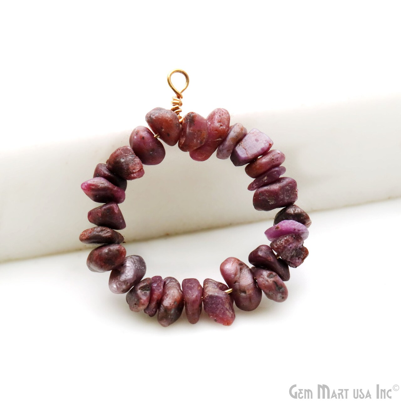Gemstone Chip Hoop, 33x26mm Round, Gold Wire Wrapped Uncut Beads Jewelry, Nugget Pendant Charm, GemMartUSA (50550)